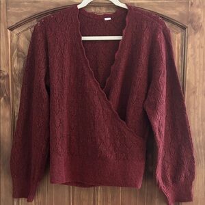 Women's V-Neck/Wrap Sweater - Burgundy